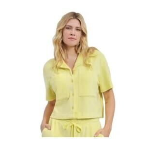 UGG Women's Saniyah honey comb Yellow XL Button down Short Sleeve Terry Shirt